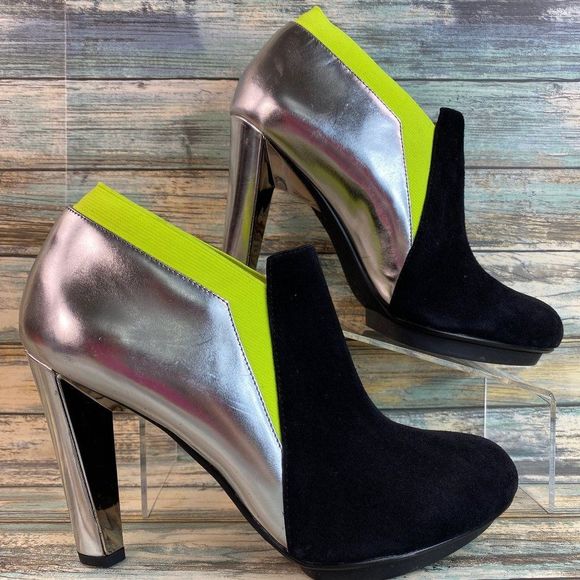 United Nude Shoes - United Nude Womens Silver Black Platform Ankle Booties Size 8.5M Slip On Leather